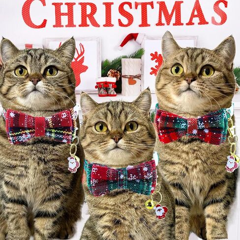 Aiwind Christmas Cat Collars Breakaway with Bell Bowtie and Santa Pendant Charm for Girl Boy Cat Kitten Puppy Rabbit, 3 Pack in Saudi Arabia
