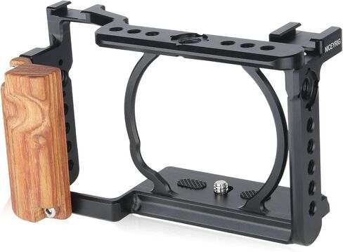 NICEYRIG Cage Kit with Wooden Grip for Sony Alpha A6100 A6400 Mirrorless Camera, with Double Locking Points - 342 in Saudi Arabia