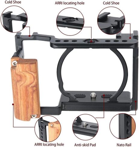 NICEYRIG Cage Kit with Wooden Grip for Sony Alpha A6100 A6400 Mirrorless Camera, with Double Locking Points - 342 in Saudi Arabia