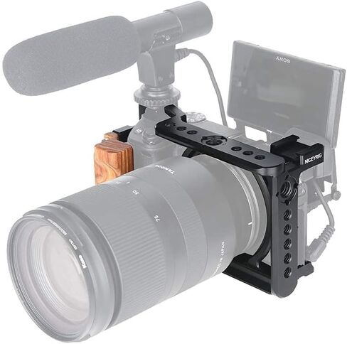 NICEYRIG Cage Kit with Wooden Grip for Sony Alpha A6100 A6400 Mirrorless Camera, with Double Locking Points - 342 in Saudi Arabia