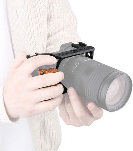 NICEYRIG Cage Kit with Wooden Grip for Sony Alpha A6100 A6400 Mirrorless Camera, with Double Locking Points - 342 in Saudi Arabia