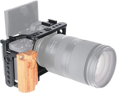 NICEYRIG Cage Kit with Wooden Grip for Sony Alpha A6100 A6400 Mirrorless Camera, with Double Locking Points - 342 in Saudi Arabia