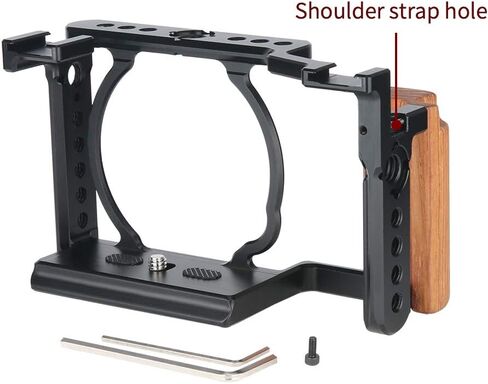 NICEYRIG Cage Kit with Wooden Grip for Sony Alpha A6100 A6400 Mirrorless Camera, with Double Locking Points - 342 in Saudi Arabia