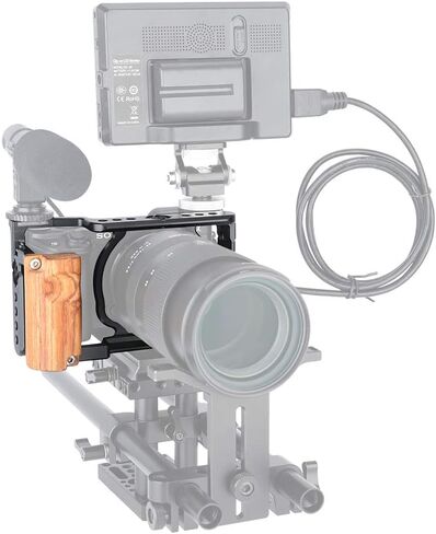 NICEYRIG Cage Kit with Wooden Grip for Sony Alpha A6100 A6400 Mirrorless Camera, with Double Locking Points - 342 in Saudi Arabia