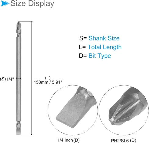 CoCud Phillips-Slotted Double Ended Screwdriver Bit, 150mm Long PH2/SL6 1/4 Inch Hex Shank, S2 Magnetic - (Applications: for Power Tool), 1-Piece in Saudi Arabia