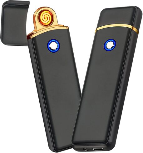 Electronic Lighter, Smart USB Rechargeable Lighter, Cool Electric Lighter Portable Dual Sided Ignition Windproof Flameless Lighter Lightweight Plasma Lighter for Indoor Outdoor(Black) in Kuwait