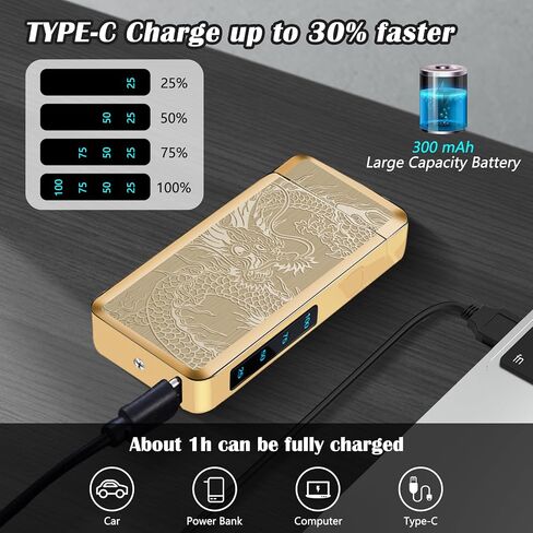 ولاعات بلازما SKRFIRE ولاعات USB قابلة لإعادة الشحن، ولاعة كهربائية مقاومة للرياح ولاعة لهب قوس إلكتروني مع شاشة عرض طاقة LED للشموع والبخور والهدايا للرجال والنساء (التنين الأسود) in Saudi Arabia
