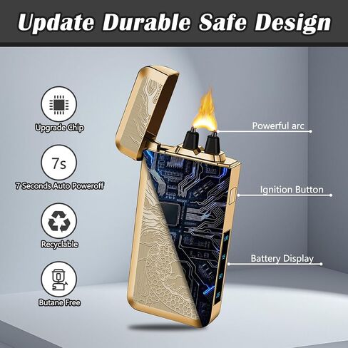 ولاعات بلازما SKRFIRE ولاعات USB قابلة لإعادة الشحن، ولاعة كهربائية مقاومة للرياح ولاعة لهب قوس إلكتروني مع شاشة عرض طاقة LED للشموع والبخور والهدايا للرجال والنساء (التنين الأسود) in Saudi Arabia