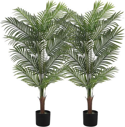 5FT Artificial Areca Palm Tree,Indoor Plant Tall Fake Tropical Paradise Palm Tree in Pot with Real Bark Design Faux Areca Palm Tree for Modern Home Office Floor Corner Decor Indoor (1, 5FT) in Saudi Arabia