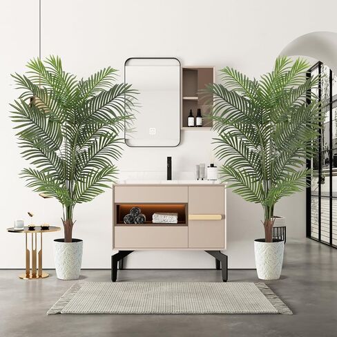 5FT Artificial Areca Palm Tree,Indoor Plant Tall Fake Tropical Paradise Palm Tree in Pot with Real Bark Design Faux Areca Palm Tree for Modern Home Office Floor Corner Decor Indoor (1, 5FT) in Saudi Arabia
