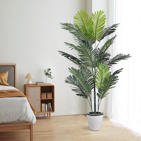 5FT Artificial Areca Palm Tree,Indoor Plant Tall Fake Tropical Paradise Palm Tree in Pot with Real Bark Design Faux Areca Palm Tree for Modern Home Office Floor Corner Decor Indoor (1, 5FT) in Saudi Arabia