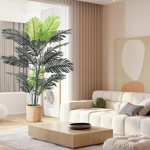 5FT Artificial Areca Palm Tree,Indoor Plant Tall Fake Tropical Paradise Palm Tree in Pot with Real Bark Design Faux Areca Palm Tree for Modern Home Office Floor Corner Decor Indoor (1, 5FT) in Saudi Arabia