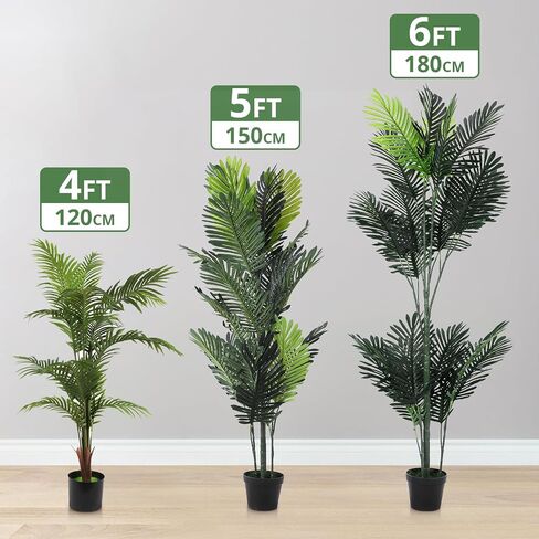 5FT Artificial Areca Palm Tree,Indoor Plant Tall Fake Tropical Paradise Palm Tree in Pot with Real Bark Design Faux Areca Palm Tree for Modern Home Office Floor Corner Decor Indoor (1, 5FT) in Saudi Arabia