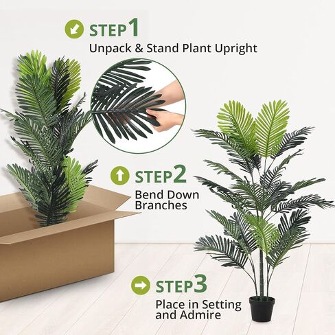 5FT Artificial Areca Palm Tree,Indoor Plant Tall Fake Tropical Paradise Palm Tree in Pot with Real Bark Design Faux Areca Palm Tree for Modern Home Office Floor Corner Decor Indoor (1, 5FT) in Saudi Arabia