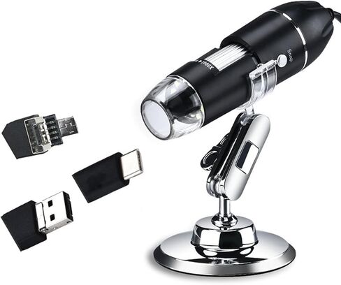 Wireless Digital Microscope - 1600X Magnification Handheld Microscopes Camera with Adjustable Stand USB+Micro+Type-C Compatible with iPhone Android iPad Windows Mac Computer in Saudi Arabia