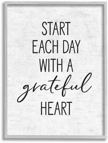 Stupell Industries Start Each Day with a Grateful Heart اقتباس محايد، مصمم بواسطة لوحة فنية حائطية مبطنة وحروف 40.64 سم × 50.8 سم، قماش كتاني in Kuwait