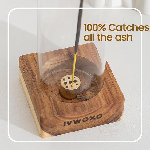 حامل البخور IVWOXO، حامل البخور الخشبي للعصي، مبخرة بخور طائرة مضادة للرماد بنسبة 100%، حامل مبخرة زجاجي (مستدير - اثنان) in Kuwait