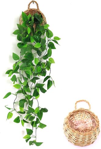 ANZOME Artificial Hanging Plants, 3.5ft Ivy Vine Fake Leaves Green Chain for Indoor Outdoor Wall Home Room Garden Wedding Garland Decoration(Basket Included) in Saudi Arabia