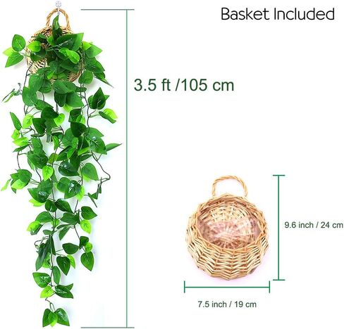ANZOME Artificial Hanging Plants, 3.5ft Ivy Vine Fake Leaves Green Chain for Indoor Outdoor Wall Home Room Garden Wedding Garland Decoration(Basket Included) in Saudi Arabia