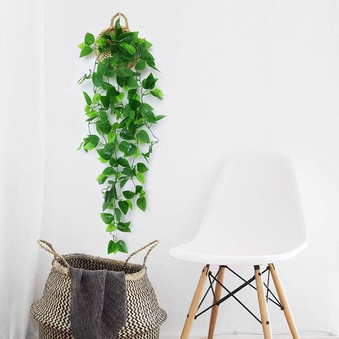 ANZOME Artificial Hanging Plants, 3.5ft Ivy Vine Fake Leaves Green Chain for Indoor Outdoor Wall Home Room Garden Wedding Garland Decoration(Basket Included) in Saudi Arabia
