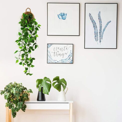 ANZOME Artificial Hanging Plants, 3.5ft Ivy Vine Fake Leaves Green Chain for Indoor Outdoor Wall Home Room Garden Wedding Garland Decoration(Basket Included) in Saudi Arabia