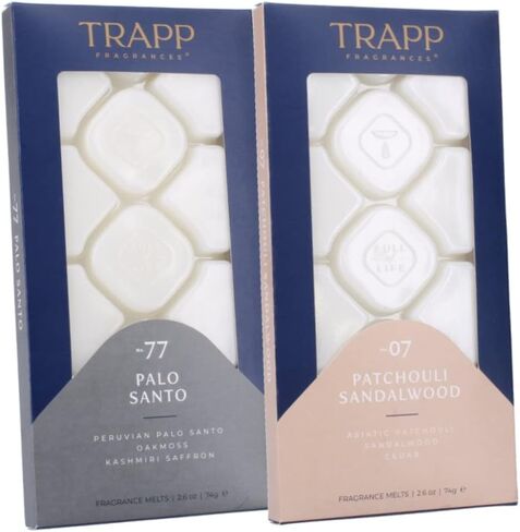 تذوب الشمع المعطر للمنزل من تراب، مجموعة متنوعة من روائح الأخشاب المهدئة، 2.6 أونصة، مجموعة من قطعتين تتضمن رقم 7 خشب الصندل الباتشولي ورقم 77 بالو سانتو in Kuwait