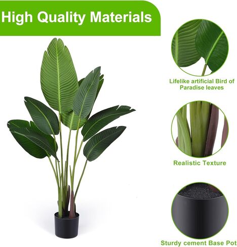 Crowye 4 Pack 4 FT Artificial Bird of Paradise Plant, Travelers Fake Palm Tree Banana Tree Artificial Plant with Flexible Trunks, Faux Banana Leaf Tree with Plastic Pot for Indoor Outdoor in Kuwait