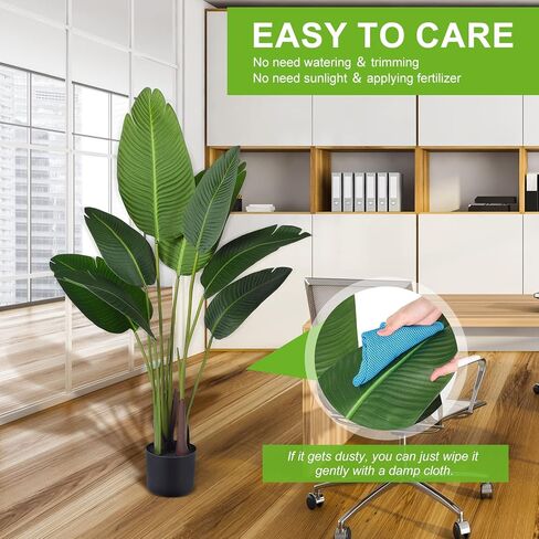 Crowye 4 Pack 4 FT Artificial Bird of Paradise Plant, Travelers Fake Palm Tree Banana Tree Artificial Plant with Flexible Trunks, Faux Banana Leaf Tree with Plastic Pot for Indoor Outdoor in Kuwait