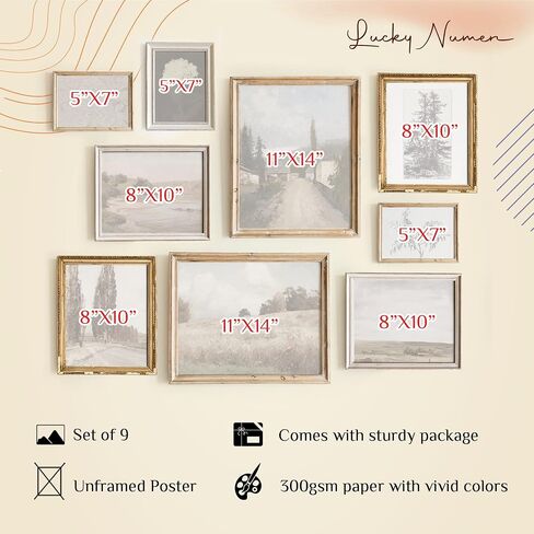 Set Of 9 French Country Prints Wall Decor - Landscape Wall Art French Country Decor, Vintage Wall Decor Gallery Wall Art, Large Bathroom Art Prints, Farmhouse Floral Vintage Art(11X14 IN UNFRAMED) in Saudi Arabia