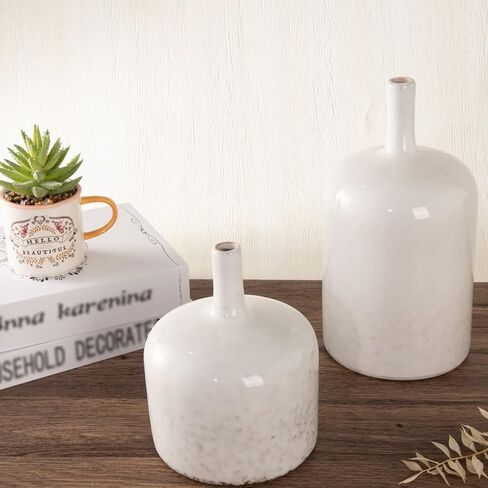 مزهريات سيراميك زرقاء - مجموعة من 2 مزهريات زرقاء حديثة من الزجاج التفاعلي للقطع المركزية، مزهرية فريدة طويلة الرقبة للمدفأة وغرفة النوم والمطبخ Cynkeyee in Kuwait