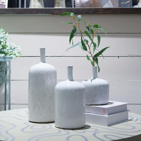 مزهريات سيراميك زرقاء - مجموعة من 2 مزهريات زرقاء حديثة من الزجاج التفاعلي للقطع المركزية، مزهرية فريدة طويلة الرقبة للمدفأة وغرفة النوم والمطبخ Cynkeyee in Kuwait