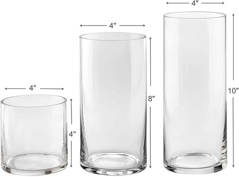 مجموعة من 3 مزهريات أسطوانية زجاجية 4، 8، 25.4 سم طول - متعددة الاستخدامات: شمعة عمودية، حوامل شموع طافية أو مزهرية زهرية - مثالية كزينة مركزية للزفاف. in Kuwait