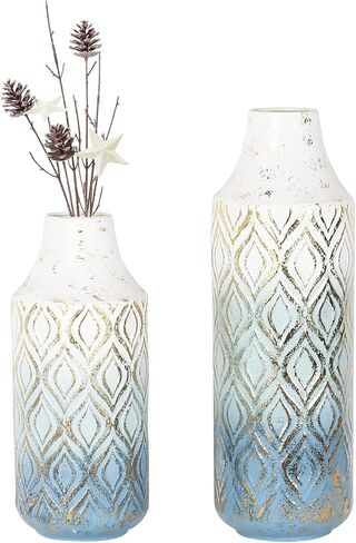 OneSpruce Metal Floor Vase Set of 2, 15 Inch Gold Modern Flower Vase for Centerpiece, Living Room, Ground Home Decor in Kuwait