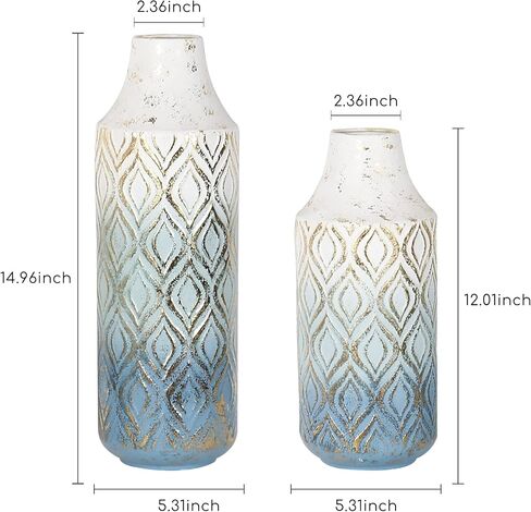 OneSpruce Metal Floor Vase Set of 2, 15 Inch Gold Modern Flower Vase for Centerpiece, Living Room, Ground Home Decor in Kuwait