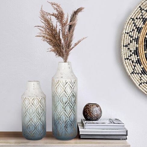 OneSpruce Metal Floor Vase Set of 2, 15 Inch Gold Modern Flower Vase for Centerpiece, Living Room, Ground Home Decor in Kuwait