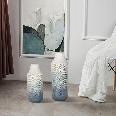 OneSpruce Metal Floor Vase Set of 2, 15 Inch Gold Modern Flower Vase for Centerpiece, Living Room, Ground Home Decor in Kuwait