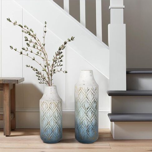 OneSpruce Metal Floor Vase Set of 2, 15 Inch Gold Modern Flower Vase for Centerpiece, Living Room, Ground Home Decor in Kuwait