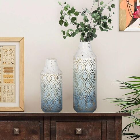 OneSpruce Metal Floor Vase Set of 2, 15 Inch Gold Modern Flower Vase for Centerpiece, Living Room, Ground Home Decor in Kuwait