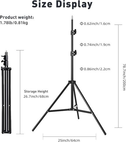 LAPGOOD Light Stand 2M/ 78'' Aluminum Photography Tripod Stand Black for Studio Photography, Light Flash, Softbox, Reflector in Kuwait