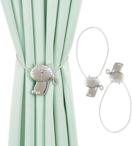 مجموعة اربطة ستائر من قطعتين، اربطة ستائر مغناطيسية معدنية بتصميم وجه قطة كبيرة مضحكة، اربطة ستائر مزخرفة للستائر، اكسسوارات ديكور للمنزل والمكتب والاماكن الخارجية in Kuwait