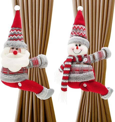2 Pieces Christmas Curtain Buckle Christmas Window Decorations Cartoon Curtain Tieback Curtain Hook for Living Room Bedroom Home Decor (Santa Claus and Snowman Style) in Saudi Arabia