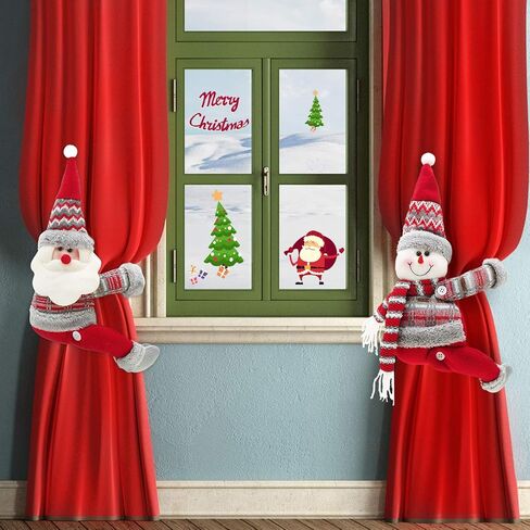 2 Pieces Christmas Curtain Buckle Christmas Window Decorations Cartoon Curtain Tieback Curtain Hook for Living Room Bedroom Home Decor (Santa Claus and Snowman Style) in Saudi Arabia
