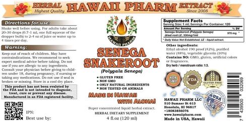 مستخلص سائل HawaiiPharm Senega Snakeroot، صبغة مسحوق جذر Senega Snakeroot (Polygala Senega)، مكمل عشبي، صنع في الولايات المتحدة الأمريكية، 2 أونصة سائلة in Kuwait