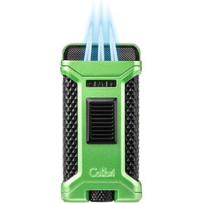 Colibri Ascari Triple Jet Flame Butane Lighter, Windproof & Refillable, Cigar Enthusiast's Choice with Integrated Punch, Blue Fuel Window, and Adjustable Flame (Gunmetal + Black)