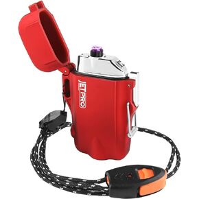 ولاعة JETPRO مقاومة للرياح ولاعة بلازما مزدوجة القوس قابلة لإعادة الشحن ولاعة عديمة اللهب مع صافرة طوارئ وحبل (أسود) in Kuwait