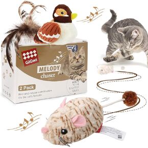 2 Pack Interactive Cat Toy Mouse, Real Chirping Bird Electronic Sound, Moving Automatic Cat Toys Mice Electronic with Furry Tail, Automatic Squeaky Cat Toys in Kuwait