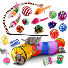 Cat Toys 20 Pcs,Kitten Toys for Indoor Cats, Pet Play Tunnel and Tube Toy,Cat Tunnel Interactive Feather Teaser Wand Ball Toy Set for Kitty and Cats (20PCS) in Saudi Arabia