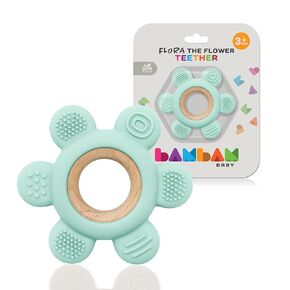 BAMBAM Baby Premium Silicone Teething Ring Toy – 100% BPA Free, Child Safety Tested, for Baby & Infant 0-6, 3-6 and 6-12 Months Teether Toys – Flora The Flower (Apricot Splash)
