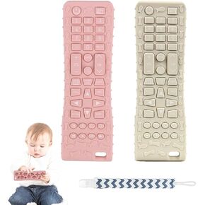 2Pack Silicone Baby Teething Toys, Soft Chew Toys with TV Remote Control Shape, Teether Early Educational Sensory Toy for Babies 3-12 Months Boys or Girls(Grey+White) in Kuwait