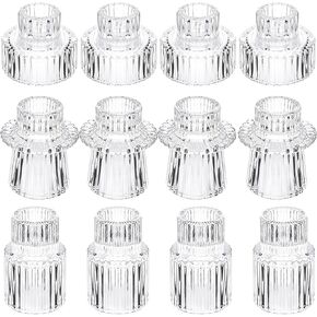 AA Arsino Direct Set of 12 Taper Glass Candlestick Holders Tealight Candle Holders - Three Styles Taper Candle Holders for Table Centerpieces,Weddings, Parties, Festival Decoration